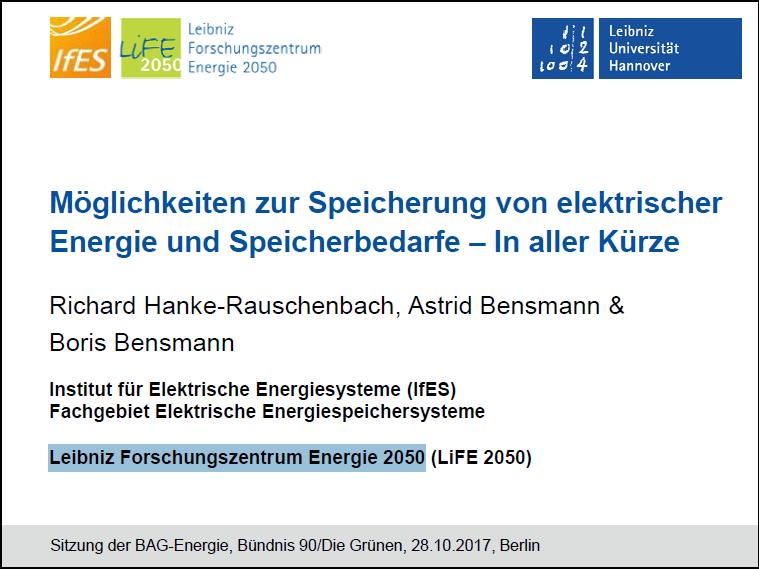 Präsentation: Möglichkeiten zur Speicherung von elektrischer Energie und Speicherbedarfe